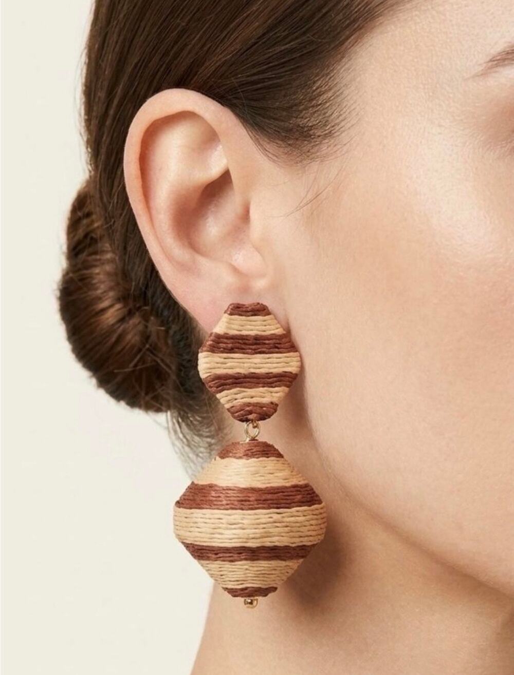 Tuckernuck Earrings NWT Cocoa Stripe Raffia Geo Lantern Brown Tan Woven Drop